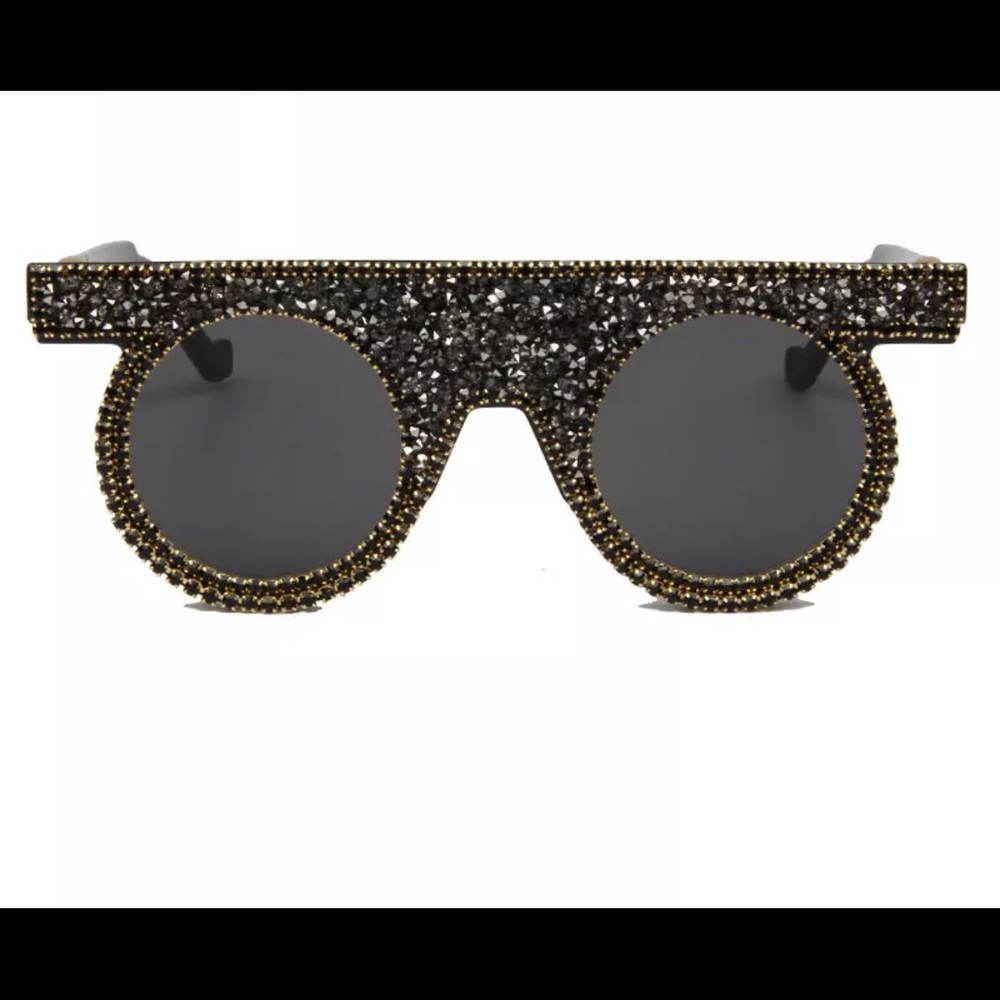 Rhinestone Bling Round steampunk sunglasses - Picture 2 of 6